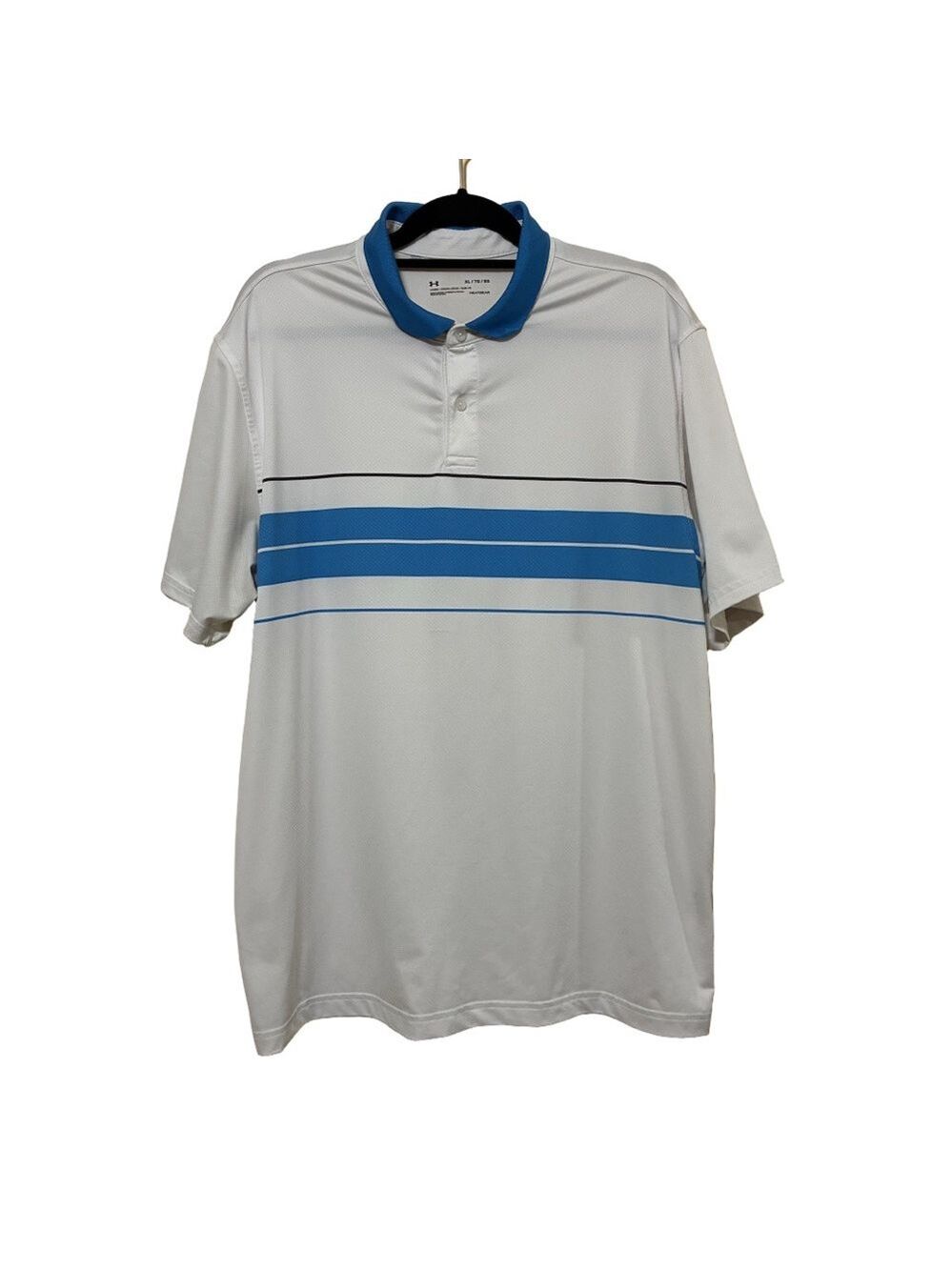 Under Armour Heatgear Loose Fit Polo Men’s XL White Blue Short Sleeve Pullover